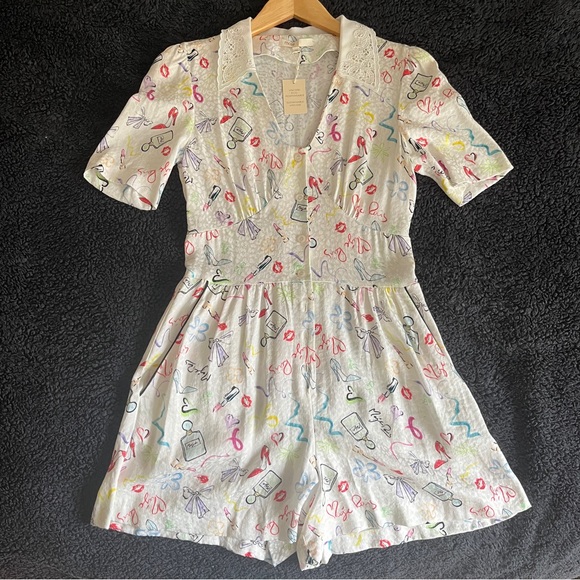 Maje Graphic-Print Lace-Trimmed Woven Playsuit - Picture 1 of 9